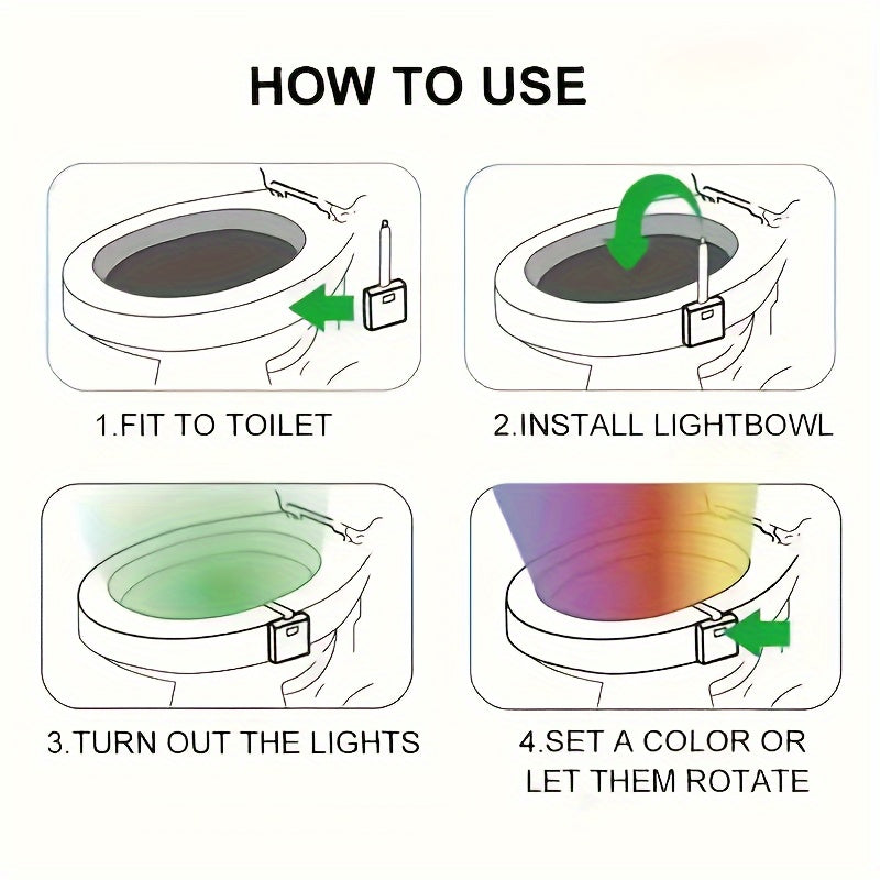 LED Toilet Night Light with 8 Color Gradient, Simple Button Control, and Barrier-Free Design, AAA Battery Powered (Batteries Not Included)