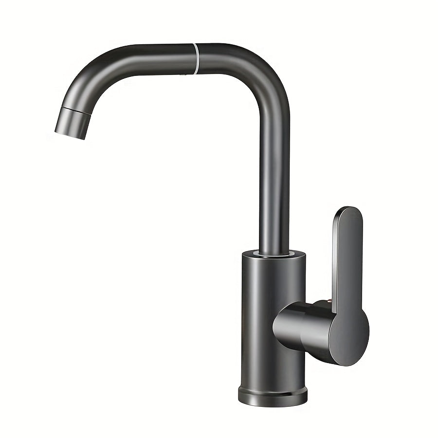 Modern 360° Swivel Kitchen and Bathroom Faucet - Hot & Cold Water Mixer, Stainless Steel, Dual-Use for Sink & Washbasin, Contemporary Design, Brushed Finish, Ceramic Valve, Easy