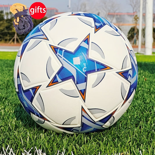 Size 5 faux leather soccer ball, seamless hot-pressed, highly elastic, wear-resistant, explosion-proof, and non-slip.