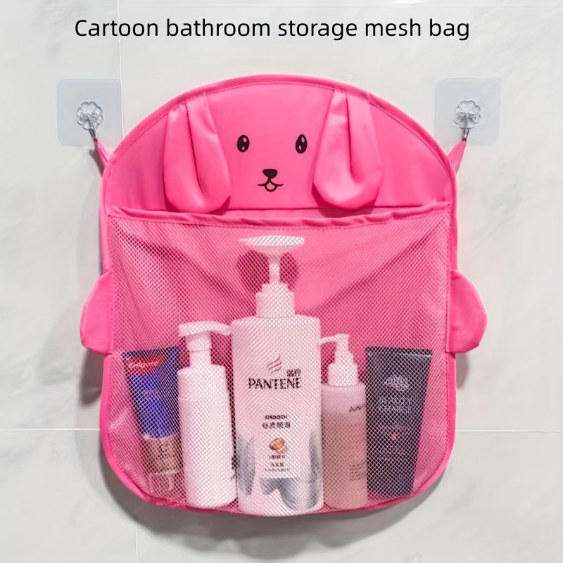 Pink cartoon dog bathroom storage bag, lightweight wall organizer for bath toys.