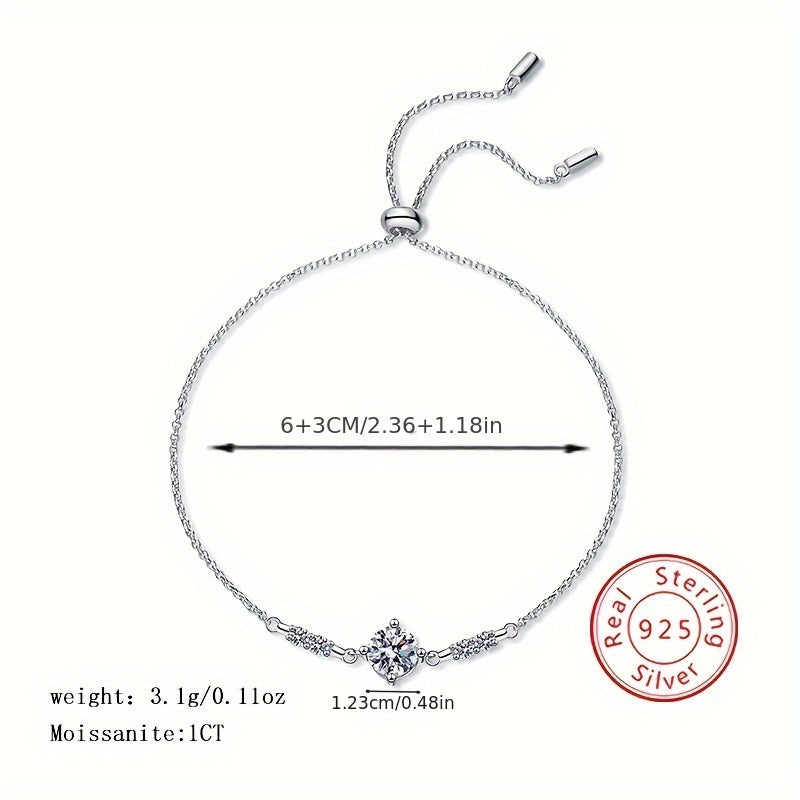 This elegant bracelet features a 1 carat Moissanite stone set in a 925 sterling silver setting. It is perfect for weddings, parties, anniversaries, or as a special gift for Easter. The bracelet weighs 3.1g/0.11oz and is a beautiful addition to any