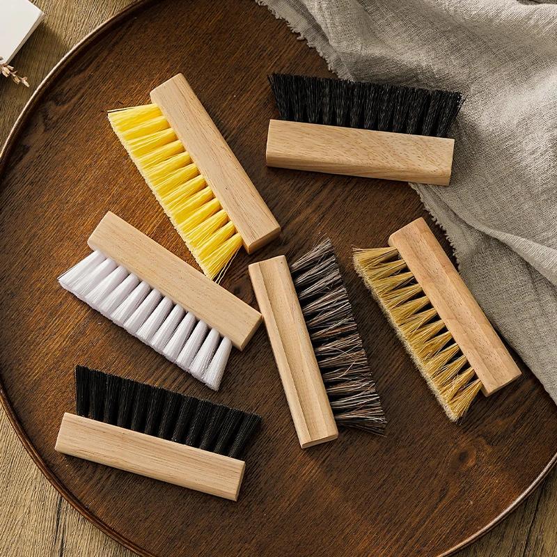 Set of Wooden Cleaning Brushes with Medium Firmness Pig Hair Bristles - Includes Laundry Scrubber and Mini Shoe Brush for Home Use, Eco-Friendly and Electricity-Free, Perfect for Patio Cleaning