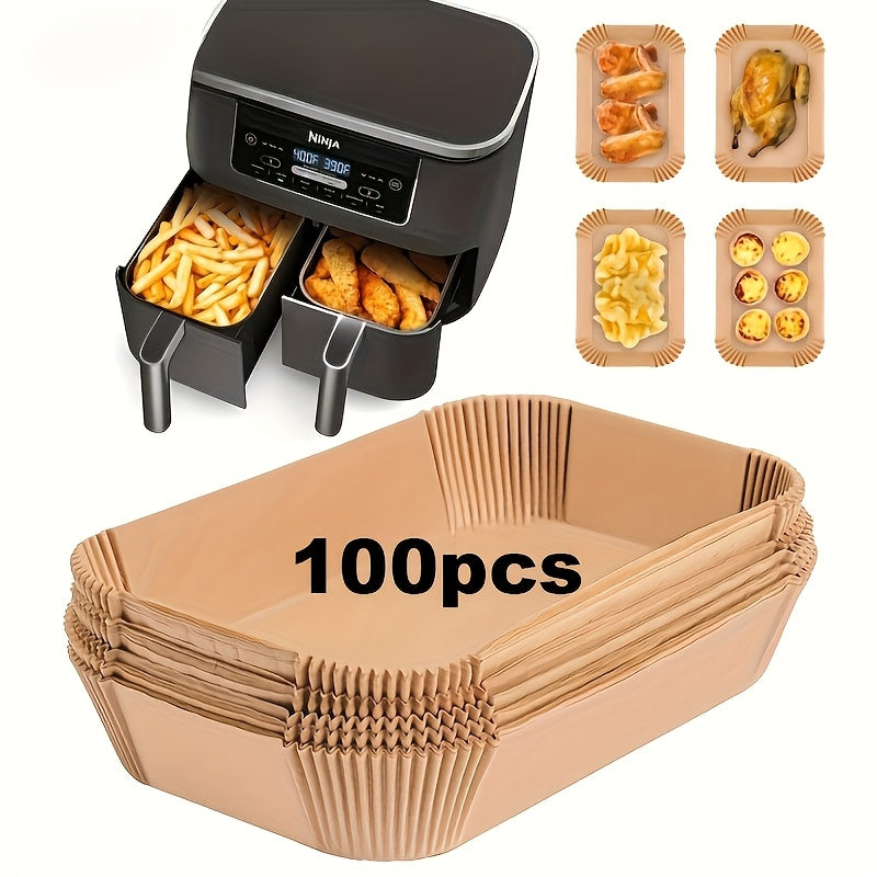 Get ready for hassle-free cooking with the 100-Pack of Extra Large Rectangular Air Fryer Liners. These non-stick, easy-to-clean liners are oven safe and perfect for baking and cooking. Say goodbye to messy cleanups and save space in your kitchen with