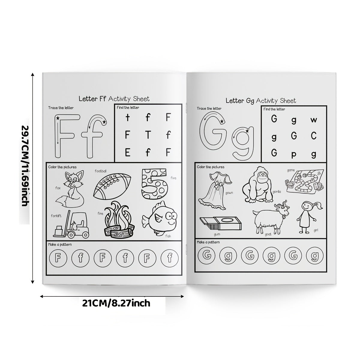 A part of an interactive alphabet book series with word practice sheets for each letter.