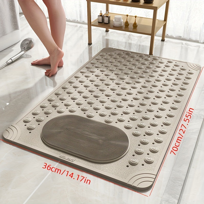 Keep your home bathroom safe and comfortable with the 1pc DONGYANG Anti-Slip Shower Stall Mat. This plush foot massage bath rug is made of PVC and non-woven material, featuring drain holes and suction cups for added security. The rectangular shape and