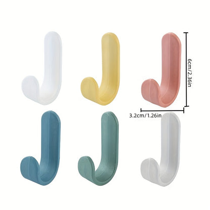 6 Mini Wall Mounted Hooks in 6 Colors for Hanging Items Easily.