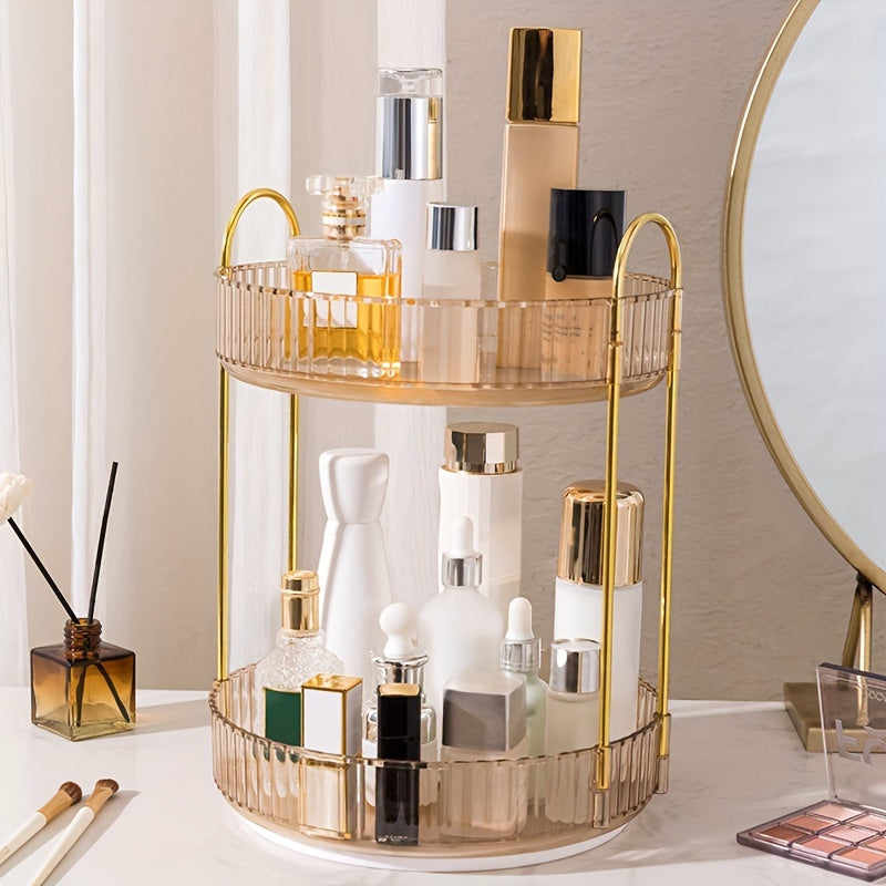 Spacious 360-Degree Rotating Makeup Organizer with Adjustable Carousel Spinning Rack for Cosmetics and Brushes - Ideal for Vanity Countertop Organization