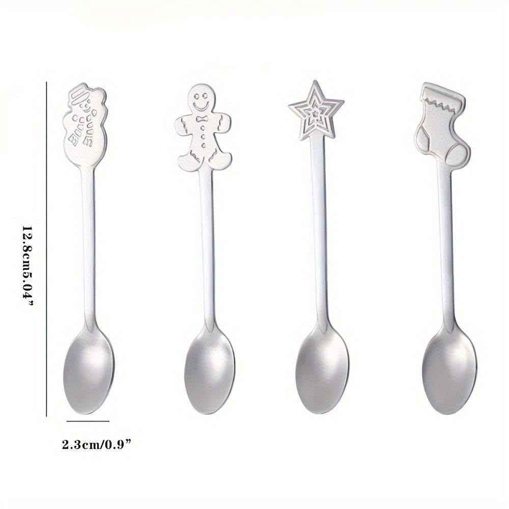 16 stainless steel mini coffee spoons in Christmas series, dishwasher safe, ideal for kitchen, restaurant, Christmas party.