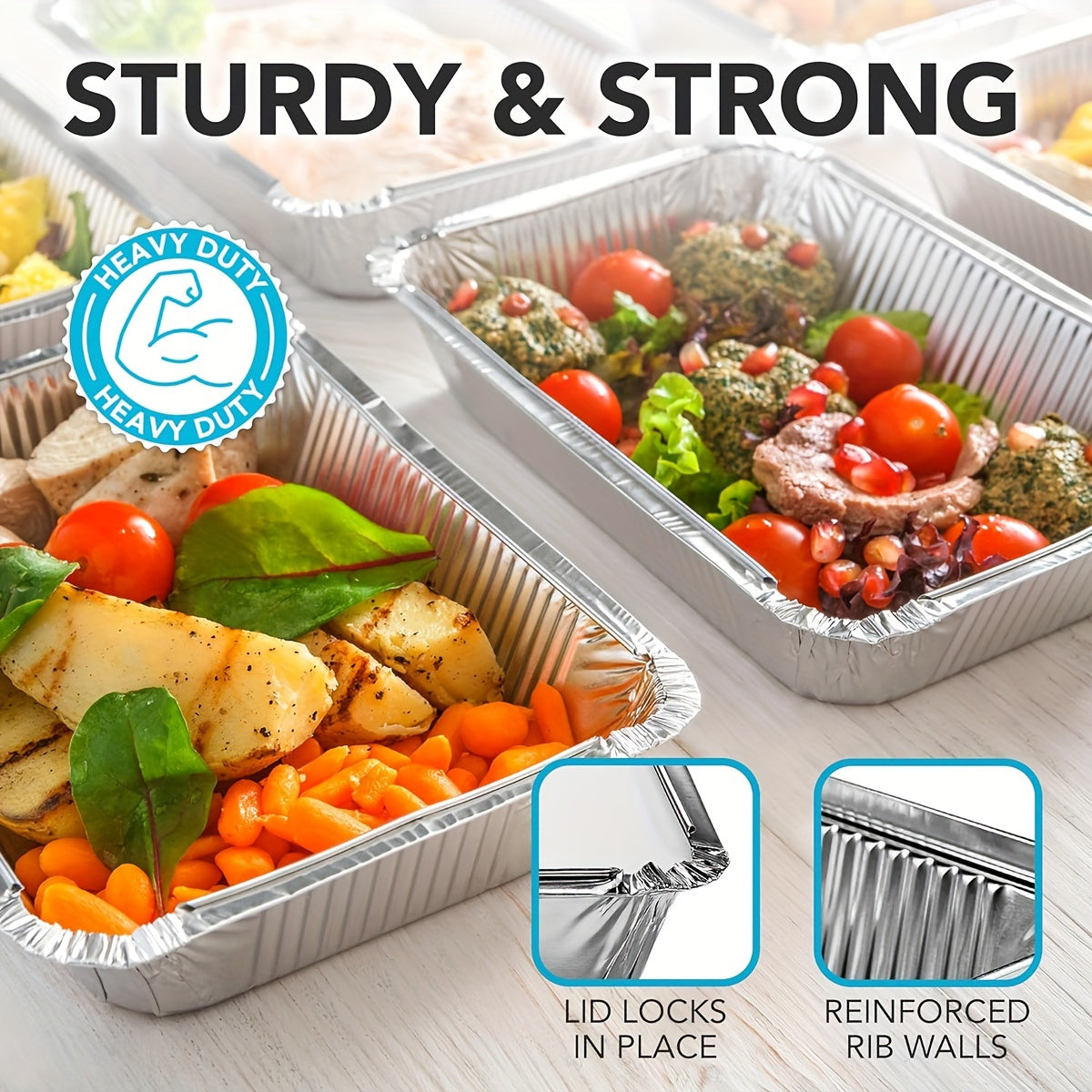 Pack of 10 aluminum pans with lids - Perfect for meal prep, freezer cooking, and baking. Medium sized takeout containers.