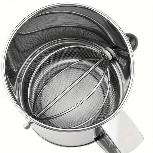 A must-have in the kitchen for any occasion, this stainless steel hand-crank flour sifter boasts a large 8-cup capacity and versatile use. Perfect for both baking and cooking, this handy kitchen gadget is ideal for holiday festivities such as Halloween