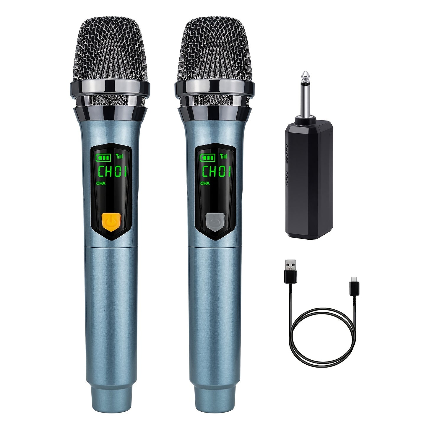 108 Gray 2pcs Dynamic microphones with volume control, clip, kickstand, USB charging, wireless, one-way polar pattern, rechargeable lithium battery by Heikuding.