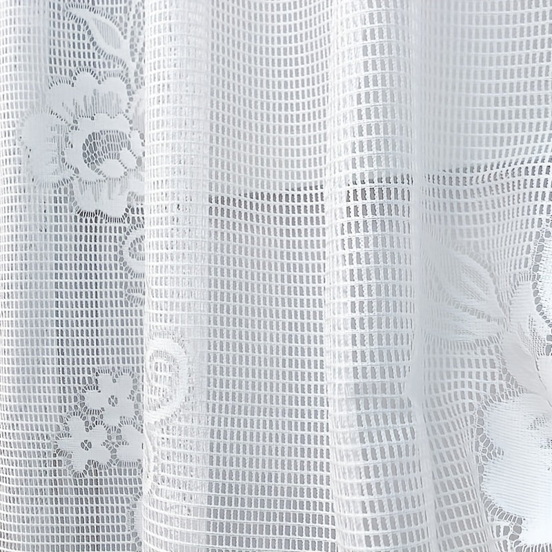 Elegant white lace flower print curtain, suitable for bedroom, living room, kitchen, and study. This rod pocket window treatment is perfect for home decor.