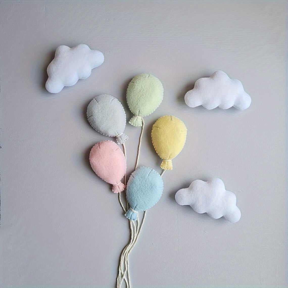 Newborn Photo Prop Set featuring Soft Felt Clouds and Balloons - Ideal for capturing Baby's First Photoshoot