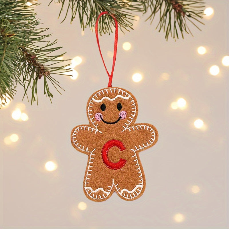 Embroidered gingerbread man ornament for Christmas decoration, made of fabric material. Classic style and no power required. Perfect for home and kitchen use.