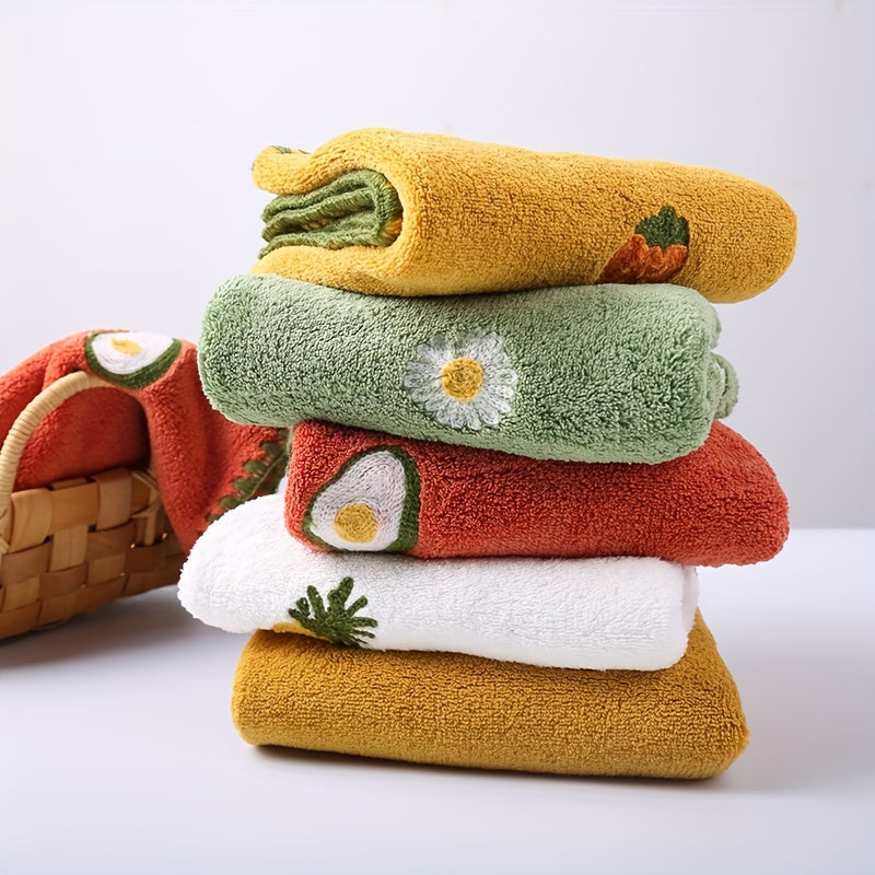 Soft, absorbent towels with cartoon embroidery for bathroom or kitchen use, quick-drying, 30x30cm size.