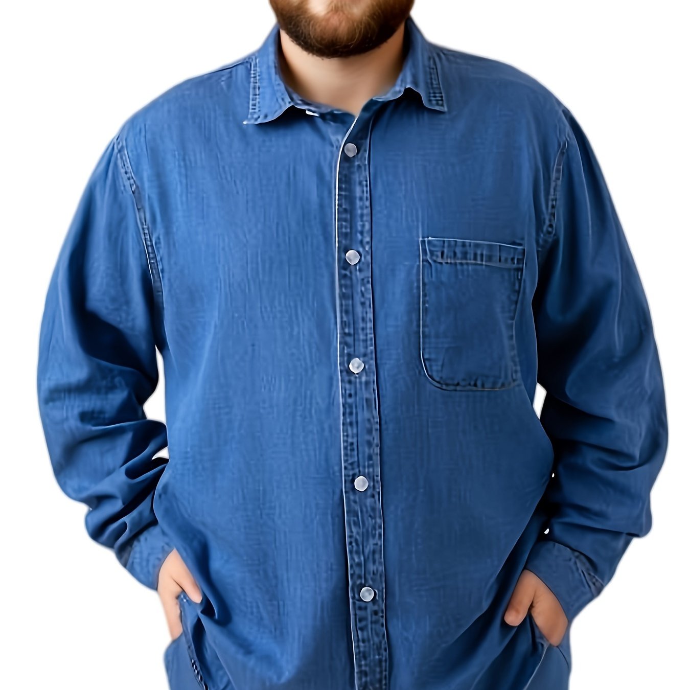 Men's plus size denim shirt, perfect for outdoor activities in spring and fall. Stylish, loose fit and breathable.