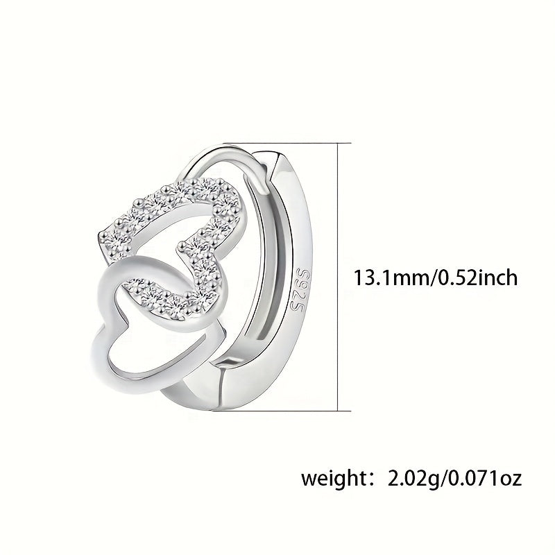 S925 Silver Hypoallergenic Double Hollow Love Design Hoop Earrings, Elegant and Luxurious Style with Zirconia Embellishments Perfect for Date Nights