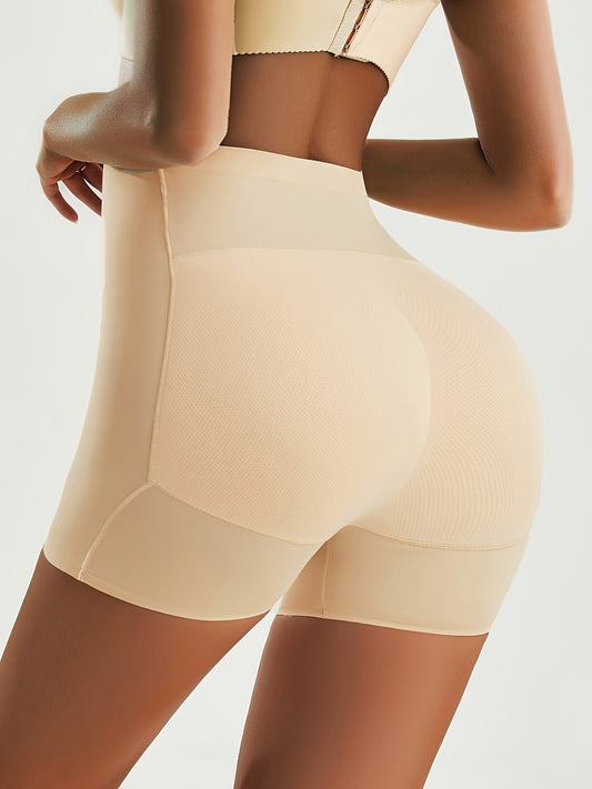 Soft boyshort panties with padded buttocks and high waist seamless control for high coverage and comfort in women's underwear and lingerie.