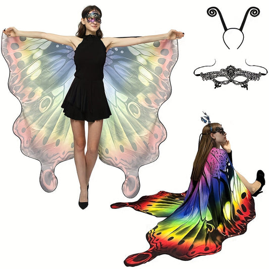 Bestselling Women's Butterfly Wings Shawl - Fairy Cape, Perfect Halloween Costume with Headband, Vibrant Polyester and Spandex Wings for Adults and Girls