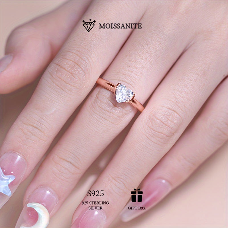 Vintage heart-shaped moissanite engagement ring in 1ct, crafted with 925 sterling silver plating. Hypoallergenic and comes in an elegant gift box, perfect for party and holiday gifting. Ideal for special occasions.