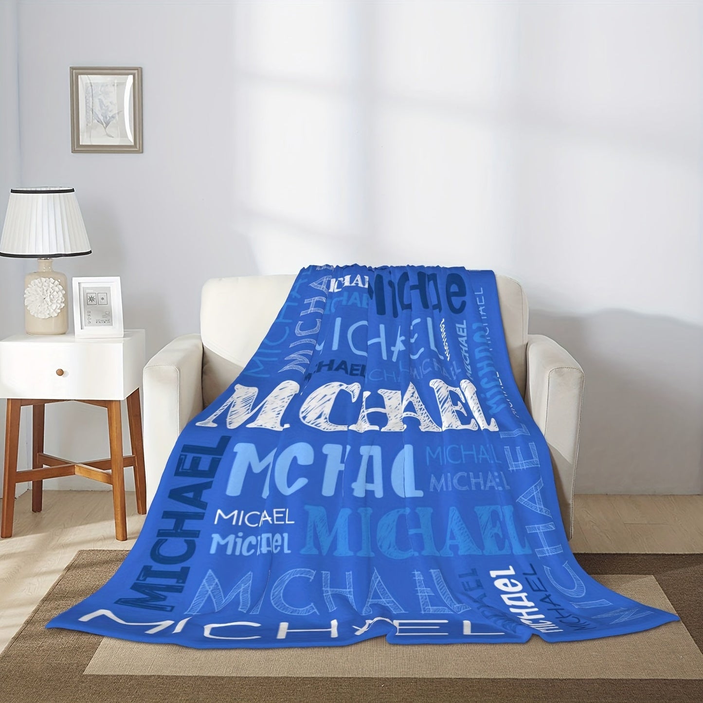 Personalized Flannel Blanket with Your Name, Made of Soft 100% Polyester, Perfect for Adults for Home, Picnics, Travel, and Bedroom Use. High-Quality Digital Printing for a Thoughtful Gift.