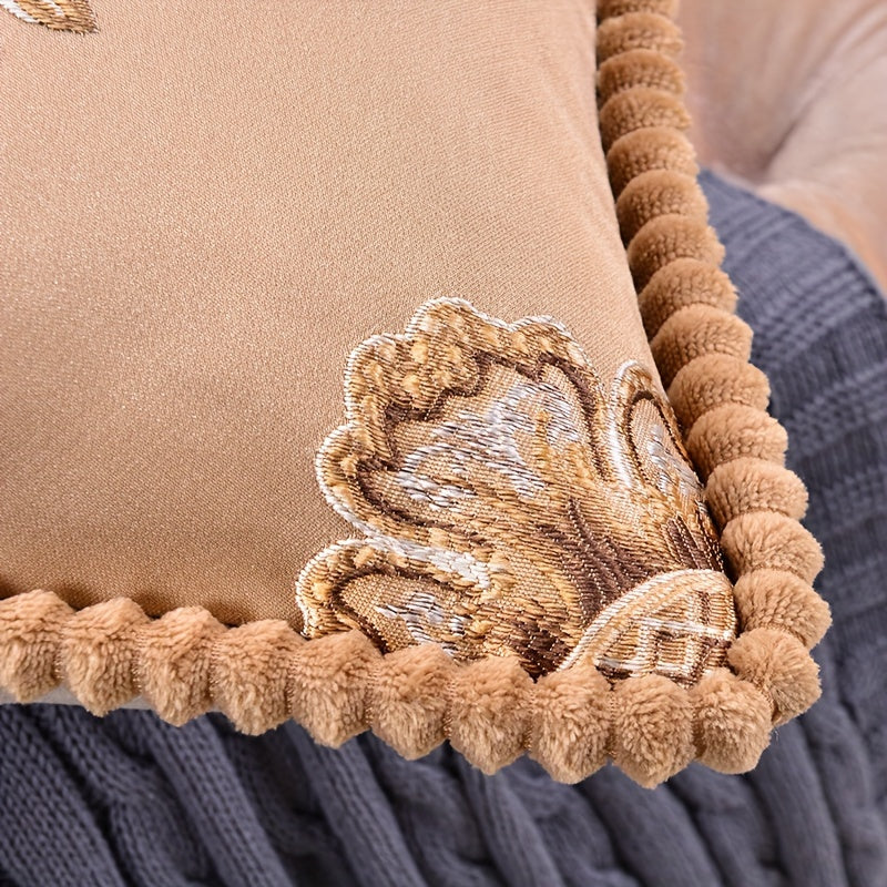 One piece of Embroidery Rose Floral Jacquard Square Throw Pillow Case Cover, featuring a single-sided design. Perfect for adding a touch of elegance to your home, room, living space, bedroom, or car decor. Please note that pillow core is not included.