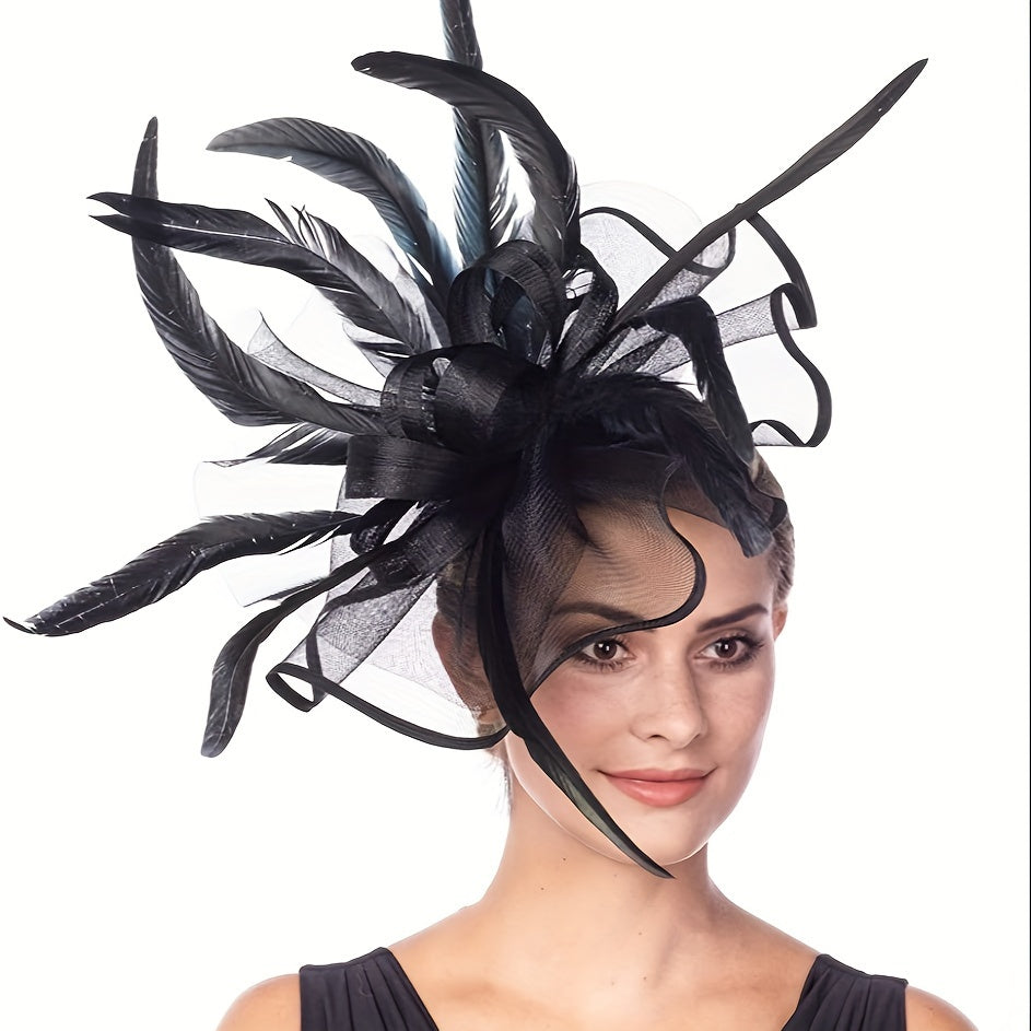 Embrace Elegance with the Elegant Red Feather & Mesh Fascinator Headband - Channeling Romantic British Royal Style, Crafted with Hand-Washable Polyester and Luxurious Ostrich Feathers, Ideal for Weddings, Derby, and Tea Parties