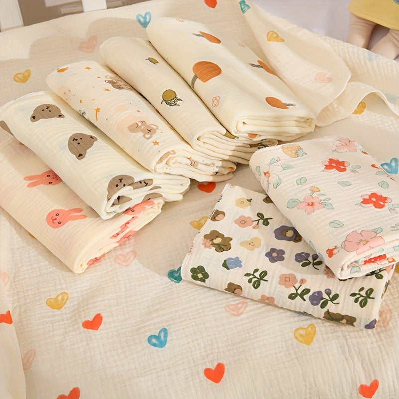 Double-Layer Muslin Swaddle Blanket with Cartoon Print - Ultra-Soft, Lightweight, and Hand Washable - Ideal for Young Children.