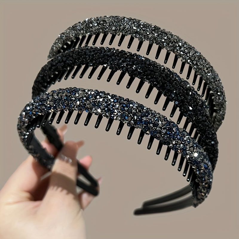 3-piece rhinestone hair grips set with anti-slip headband for styling.