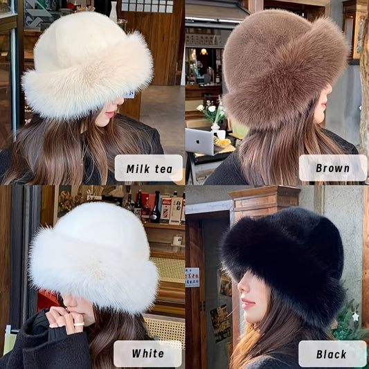 Winter women's faux fur hat, soft and warm coldproof plush cossack hat