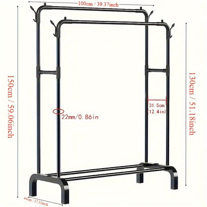 Double-bar clothes hanger for coats, shirts, dresses, and scarves - lightweight iron rack in black/white