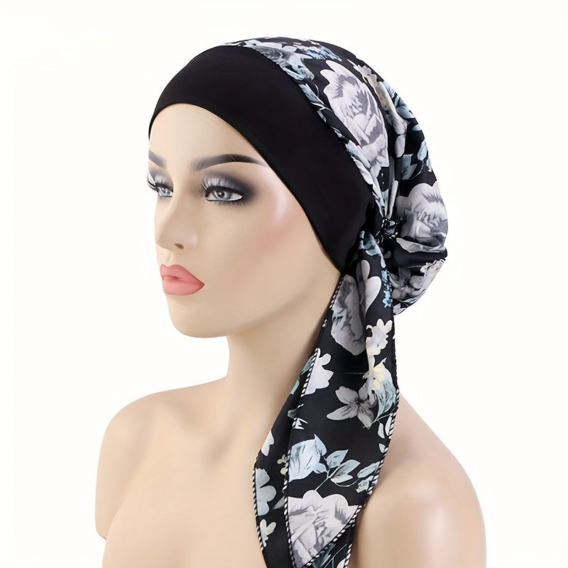 Paisley Print Turban Cap with Lace-Up Detail for Chemo Patients