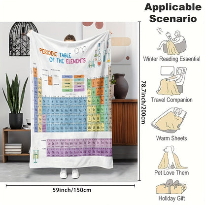 Stay warm and cozy with the RosieLily Periodic Table Print Flannel Throw Blanket. This soft and plush blanket is perfect for using on your couch, bed, or in the office. It is hypoallergenic and suitable for all seasons, making it a great gift for