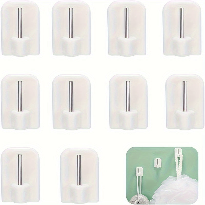 Set of 10 Seamless Strong Wall Hangers in Classic White Plastic Adhesive Hooks