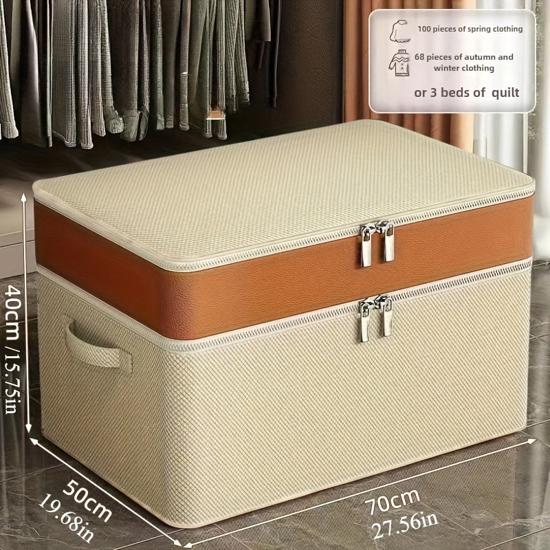 Large capacity rectangular clothes organizer made with classic style fabric. Not waterproof or moisture resistant. Sturdy, stackable, versatile sorting bag with flip-top lid for home and