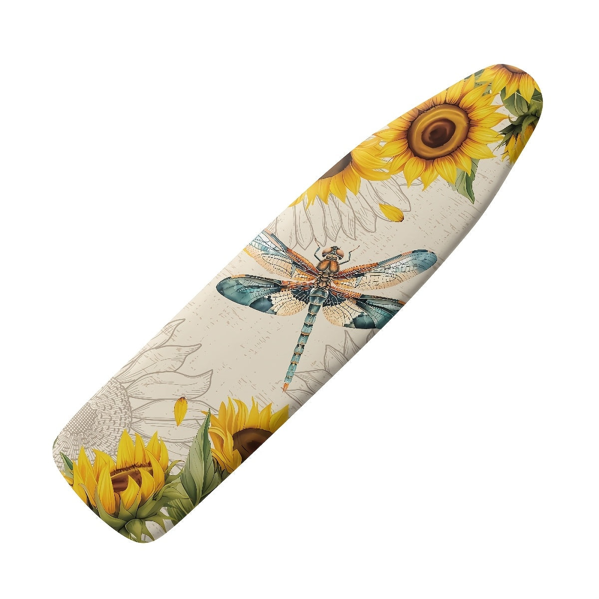 Get your vintage art dragonfly sunflower pattern ironing board dust cover with an elastic drawstring today! This cover is easy to install, heat-resistant, and includes 3 fasteners for added security after ironing.