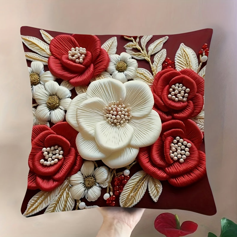 Lodge style floral throw pillow cover made of woven polyester with invisible zipper. Machine washable. Pillow insert not included.