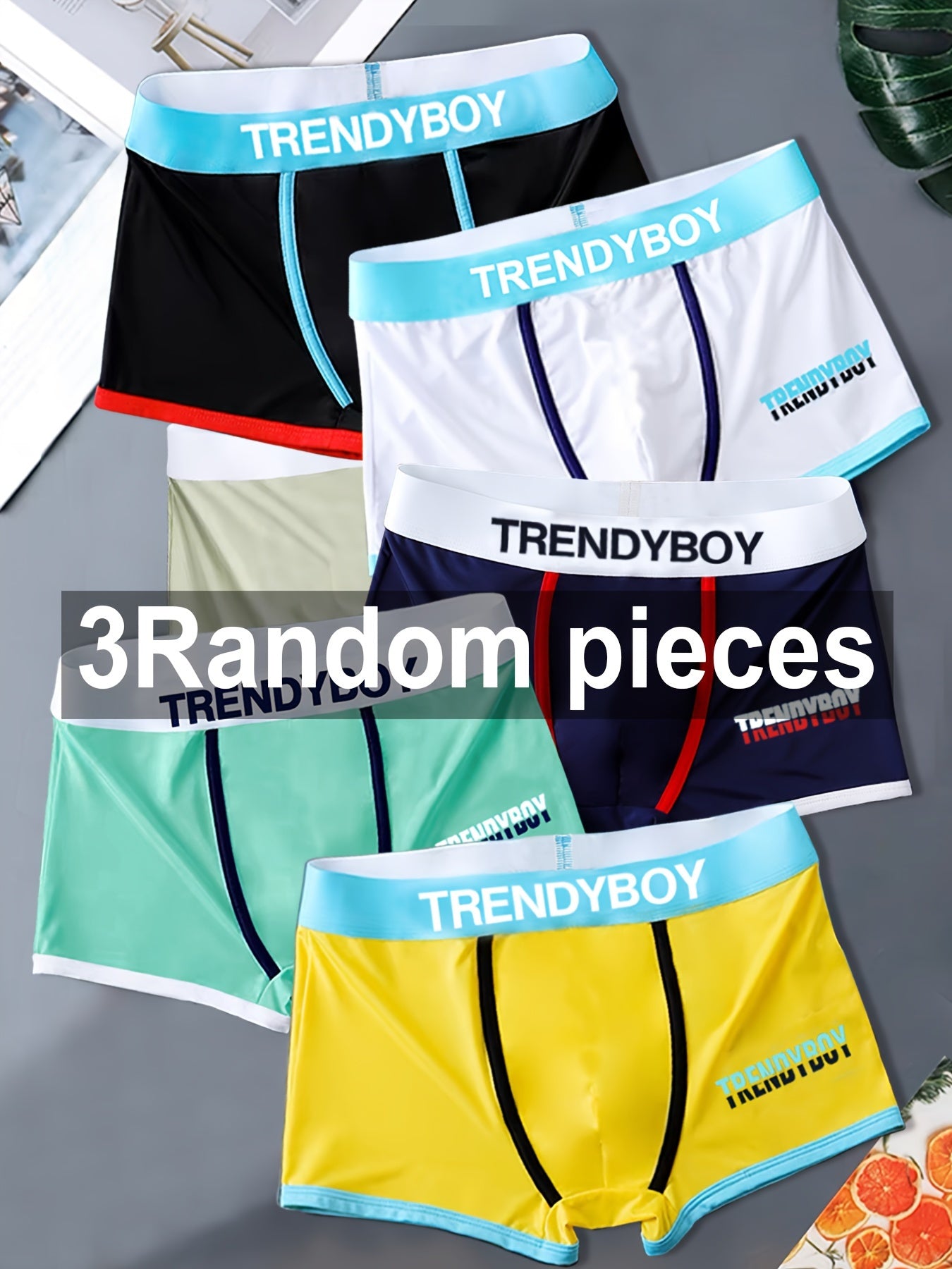 TrendyBoy Men's Boxer Briefs 3-Pack - Soft polyester knit with stretch, alphabet pattern and patched details, 95% polyester, 5% elastane