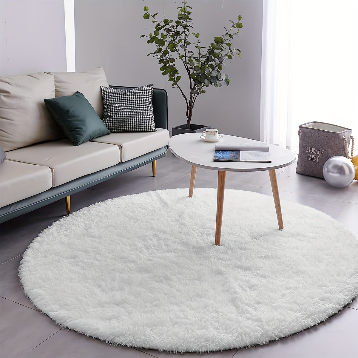 Soft, Non-Slip Plush White Round Area Rug - Perfect for Living Room, Bedroom, and Home Decor - Machine Washable