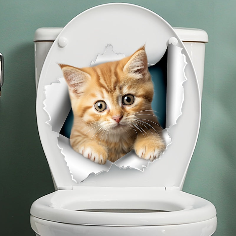 1 Little Orange Cat Toilet Seat Sticker - Cute addition to your bathroom.