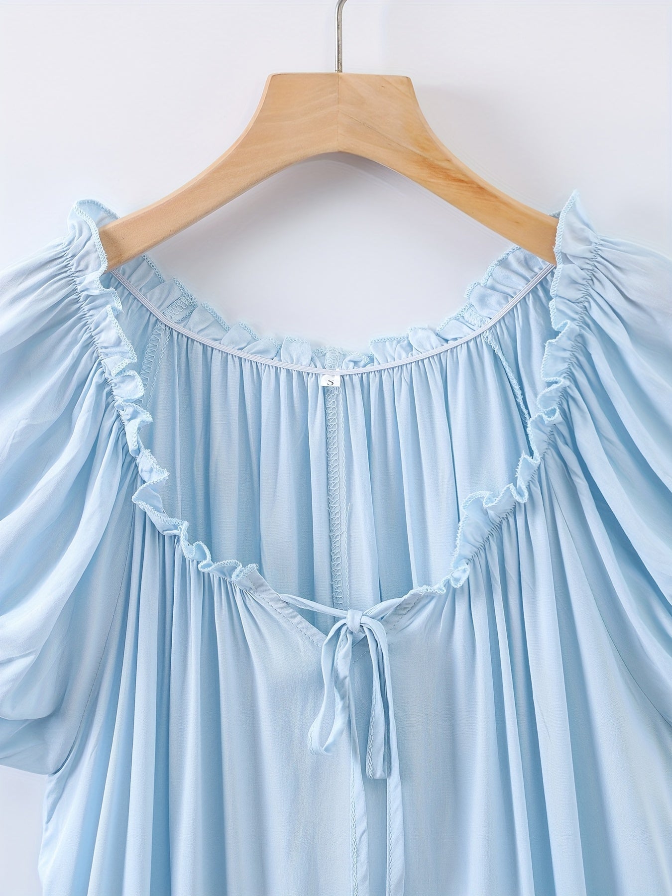 Princess nightdress with lace trim and V neck ruffle hem. Cute sleep dress for women.