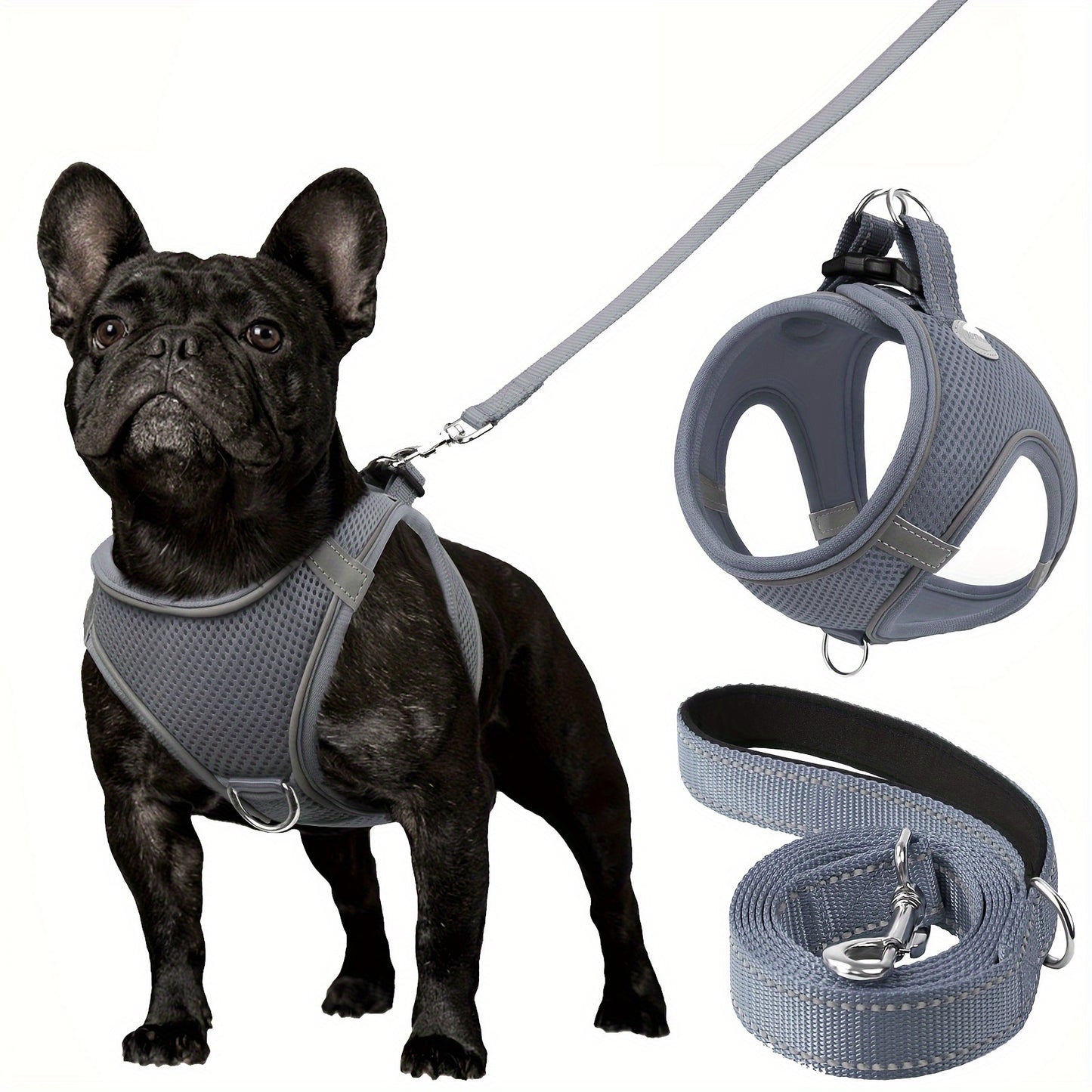 Joytale Reflective Dog Harness and Leash Set for small to medium breeds. Comfortable mesh vest with padded nylon lead, dual D-ring, poop bag dispenser.