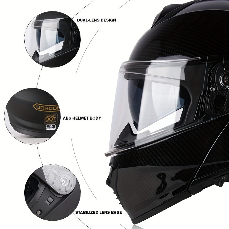 Modern motorcycle helmet with dual visors, detachable face shield, and enhanced safety features in black with red and pink accents. Durable ABS resin construction. Motorcycle safety gear