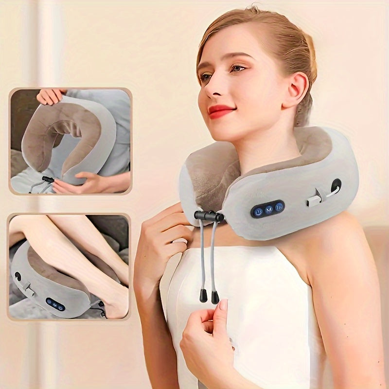 USB-powered rechargeable U-shaped neck massage pillow for home use, with multi-function electric kneading capabilities.