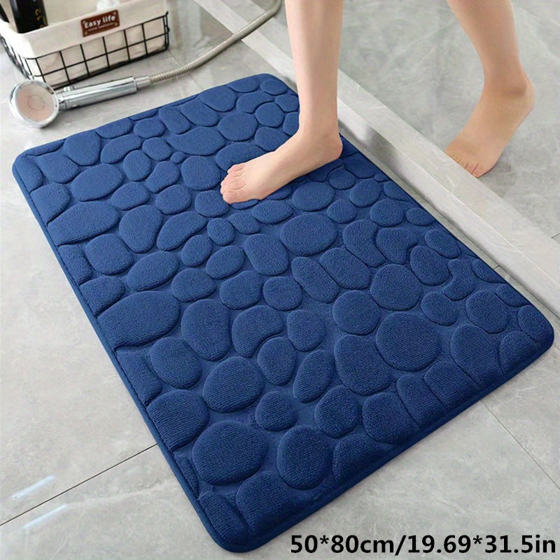 1pc Geometric Pattern Memory Foam Bath Rug with PVC backing, machine washable, low pile, flat woven polyester. Non-slip and absorbent, suitable for bathroom or toilet use. 670gsm, 1.5cm thick.