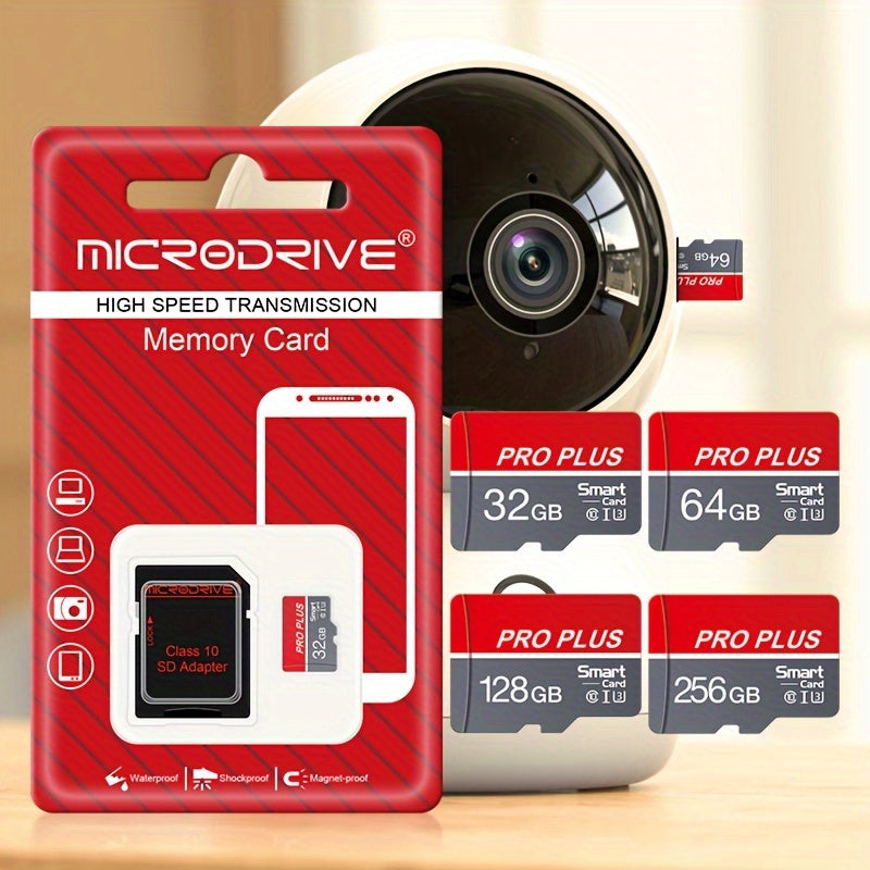 MicroDrive High-Speed U3 Class 10 Memory Card in Gray Red, available in various sizes with SD Adapter. Ideal for smartphones and tablets. Can also be used as a Micro SD Card Adapter. By