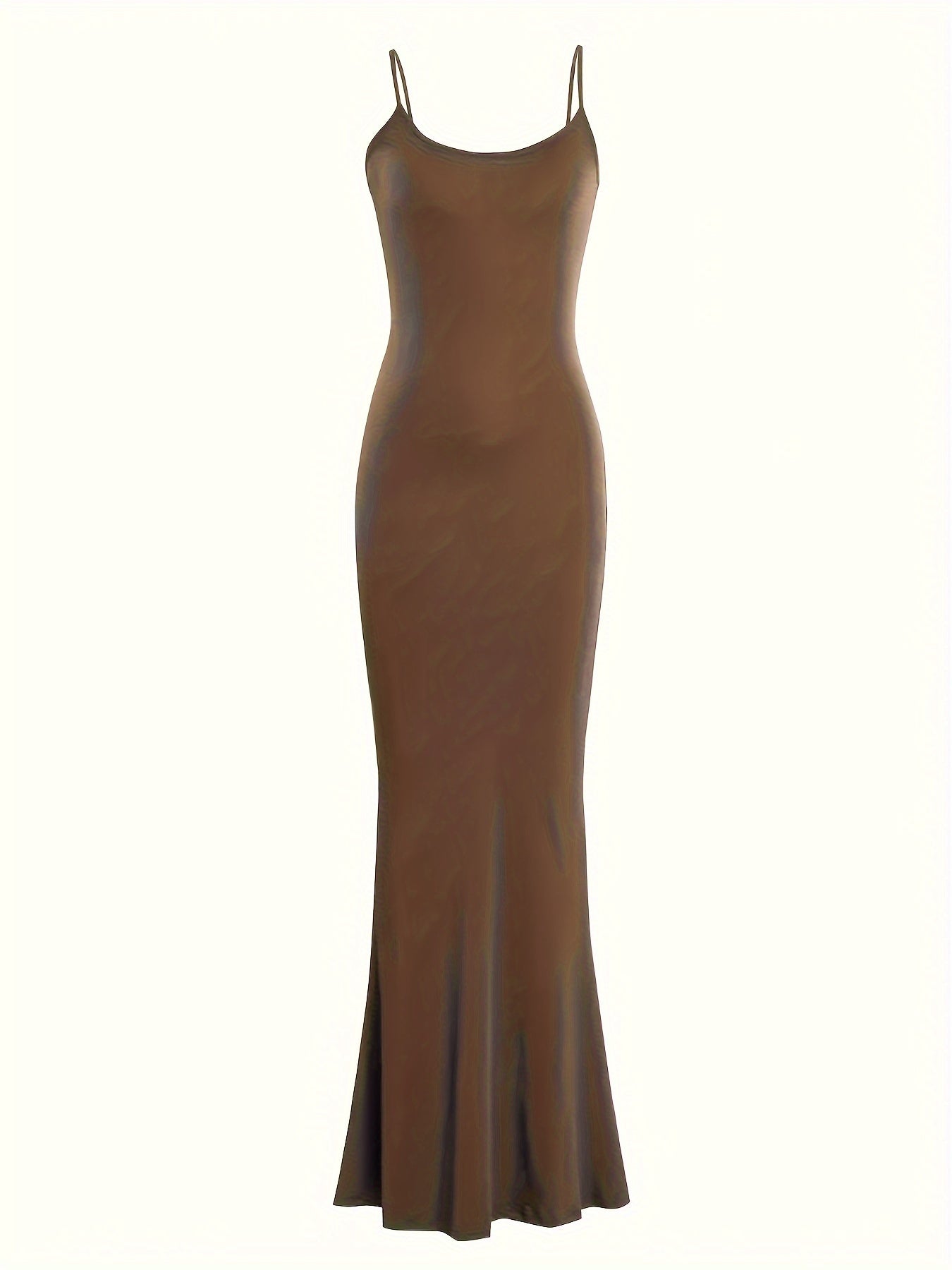 Stylish solid slip lounge dress with a scoop neck and mermaid silhouette for women's loungewear.