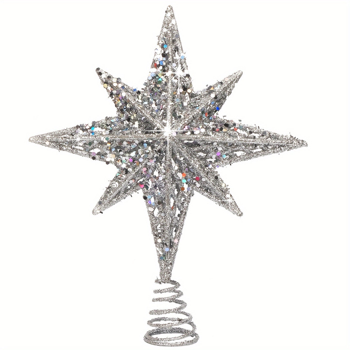 1pc 8 Inch Bethlehem Glitter Gold/Silver Star Christmas Tree Topper for Home Party Decorations.