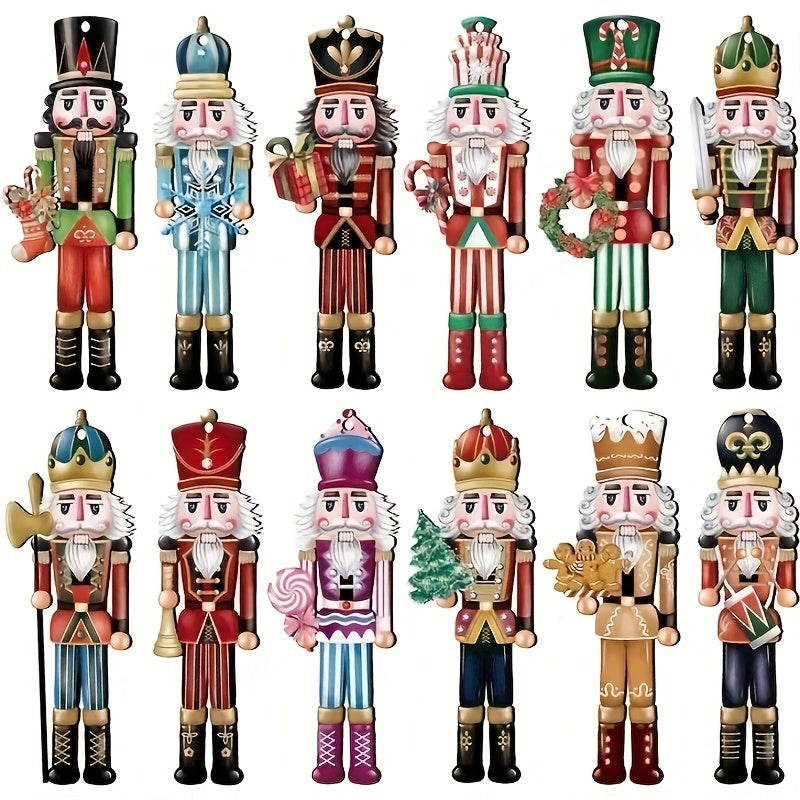 24 classic Christmas nutcracker ornaments made of wood for decorations, tree pendants, gift tags, and room decor.