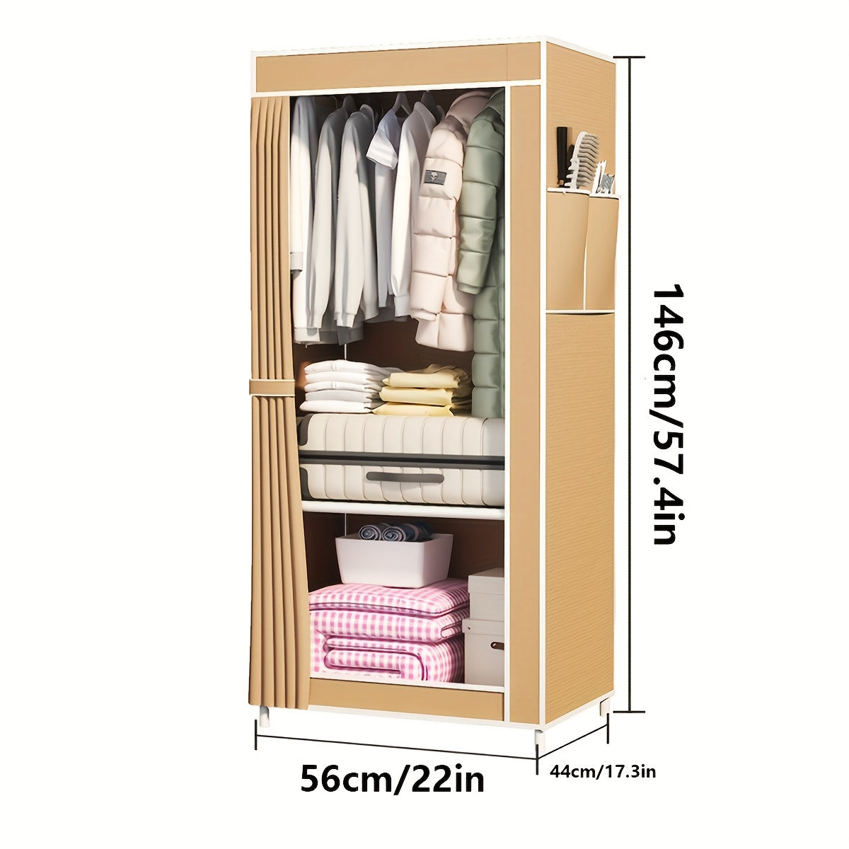 Compact metal wardrobe with over 3.2 cu. ft. capacity for easy assembly and space-saving storage in bedroom, home, or dorm.